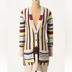 Anthropologie Rosie Neira scream triped button longline midi cardigan Sz S B12